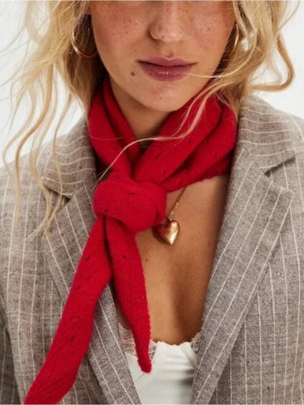Free People Red Knit Triangle Scarf — Women Accessories